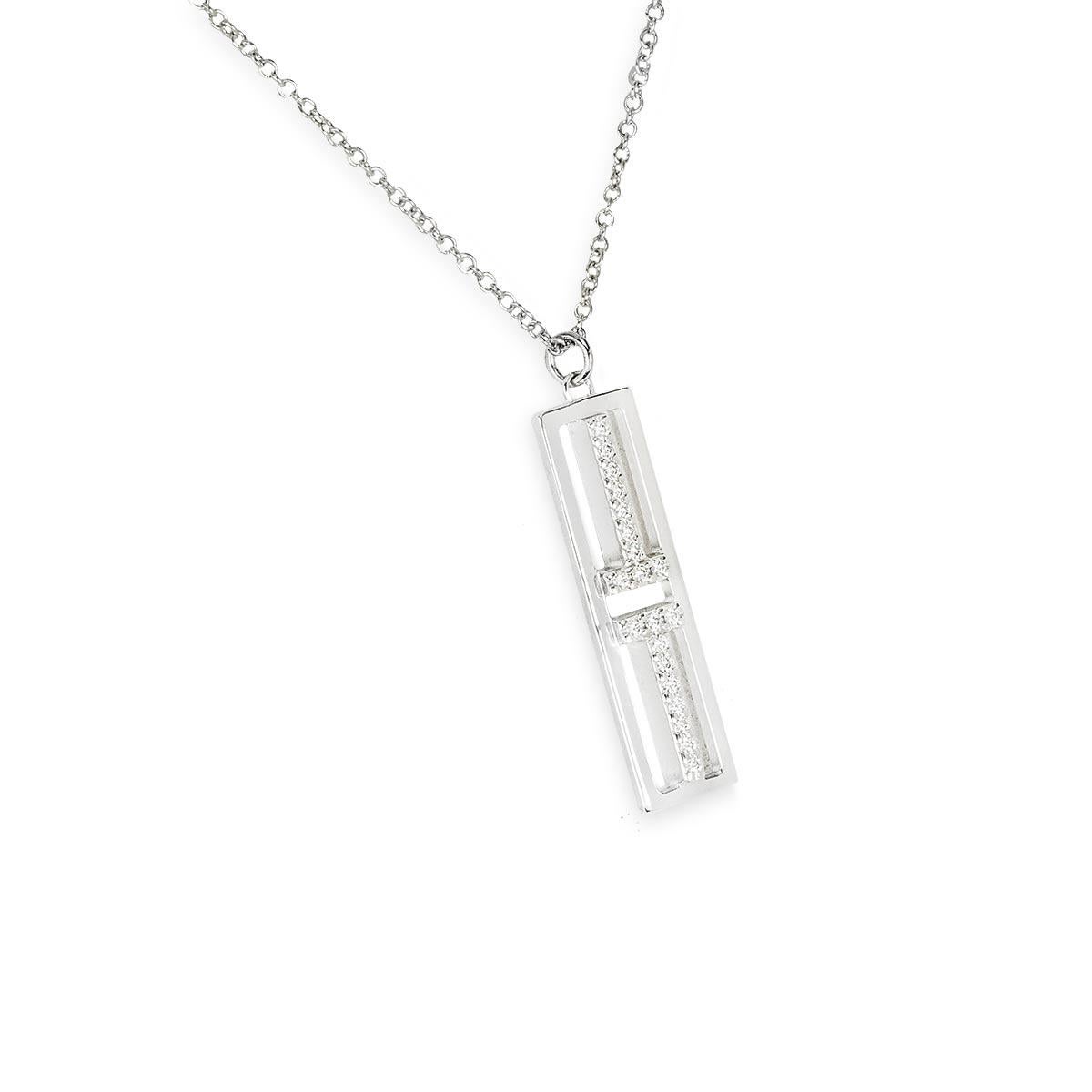 Tiffany & Co. White Gold Diamond T Pendant In Excellent Condition For Sale In London, GB