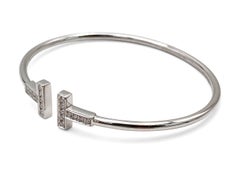 Tiffany & Co. White Gold Diamond T-Square Wire Bangle