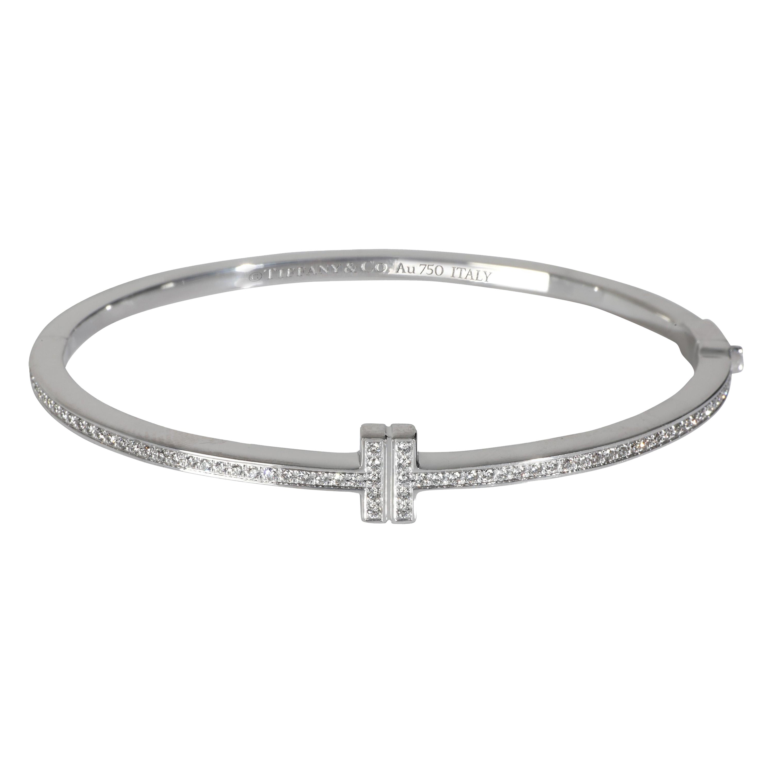 Tiffany & Co. White Gold Diamond Tiffany T Diamond Hinged Wire Bangle Bracelet