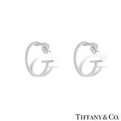 Tiffany & Co. White Gold Diamond Tiffany T Hoop Earrings