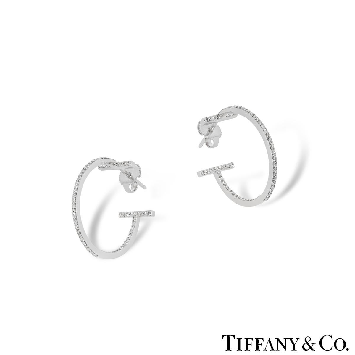 Round Cut Tiffany & Co. White Gold Diamond Tiffany T Hoop Earrings