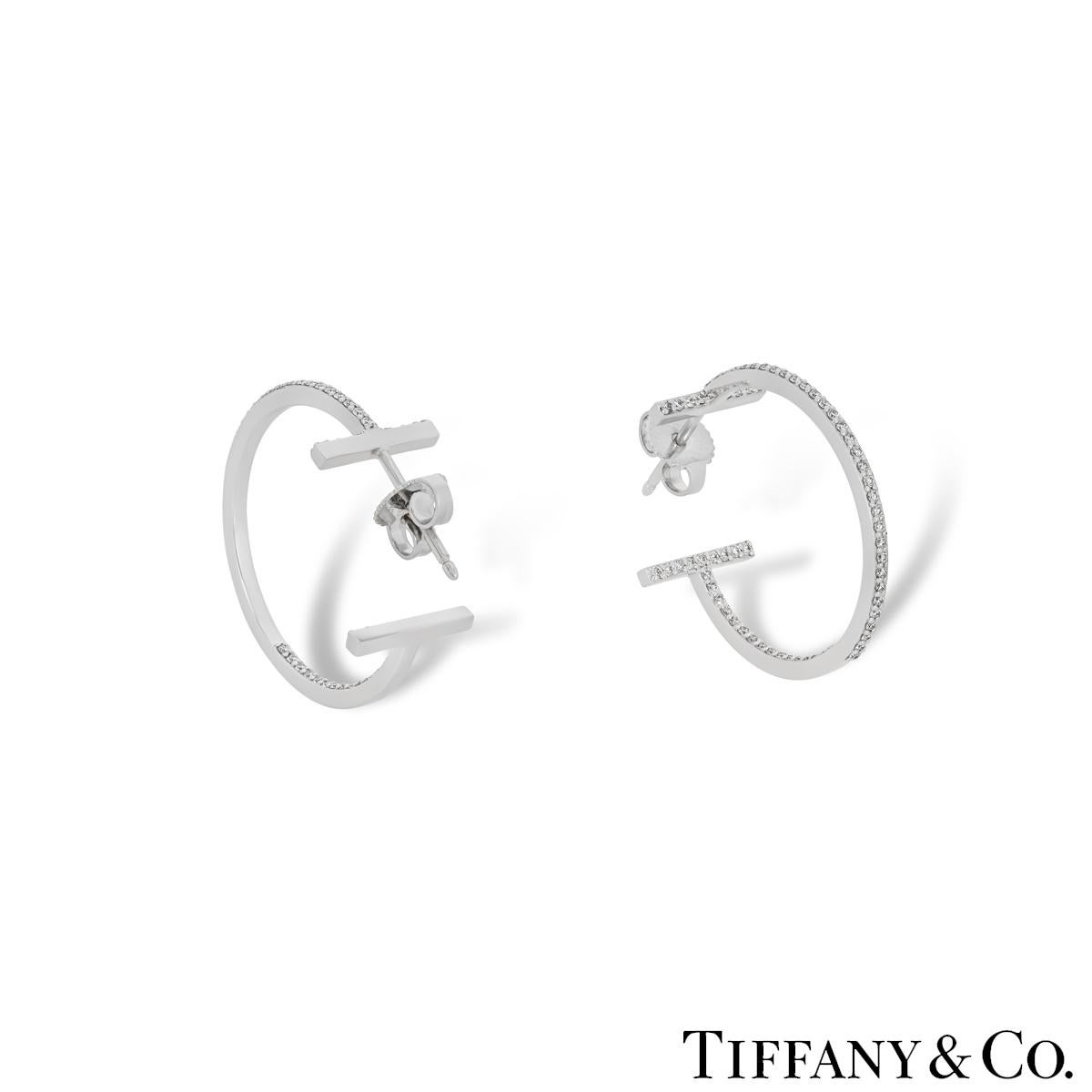 Tiffany & Co. White Gold Diamond Tiffany T Hoop Earrings In Excellent Condition In London, GB