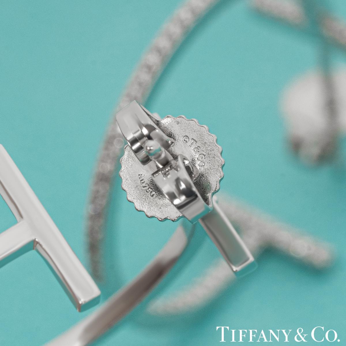 Tiffany & Co. White Gold Diamond Tiffany T Hoop Earrings 1