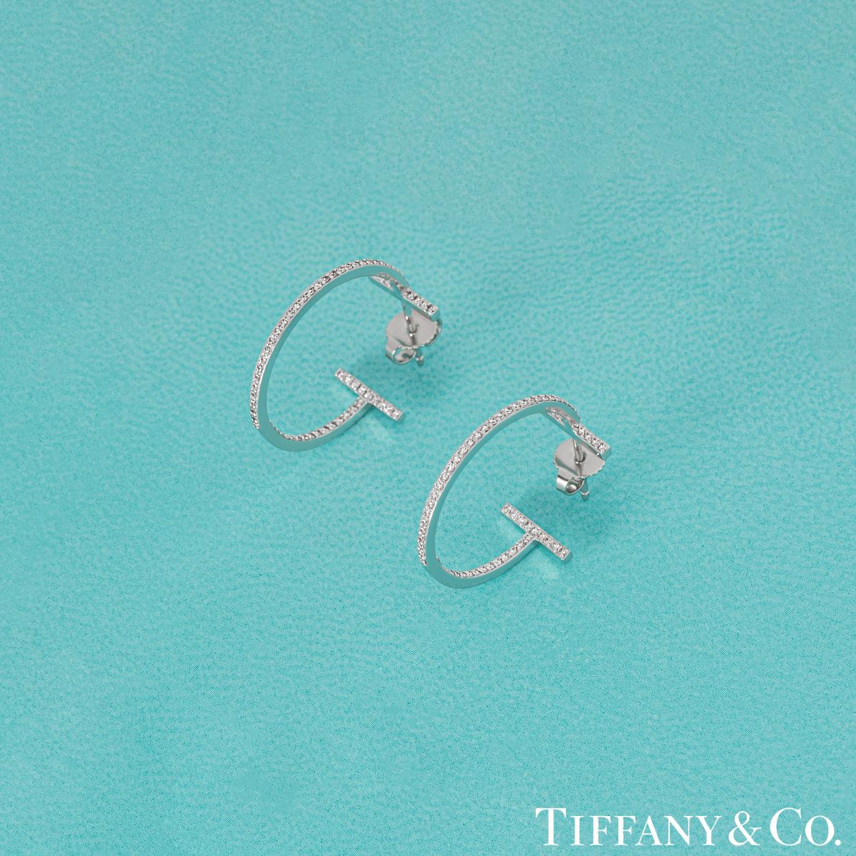 Tiffany & Co. White Gold Diamond Tiffany T Hoop Earrings 2