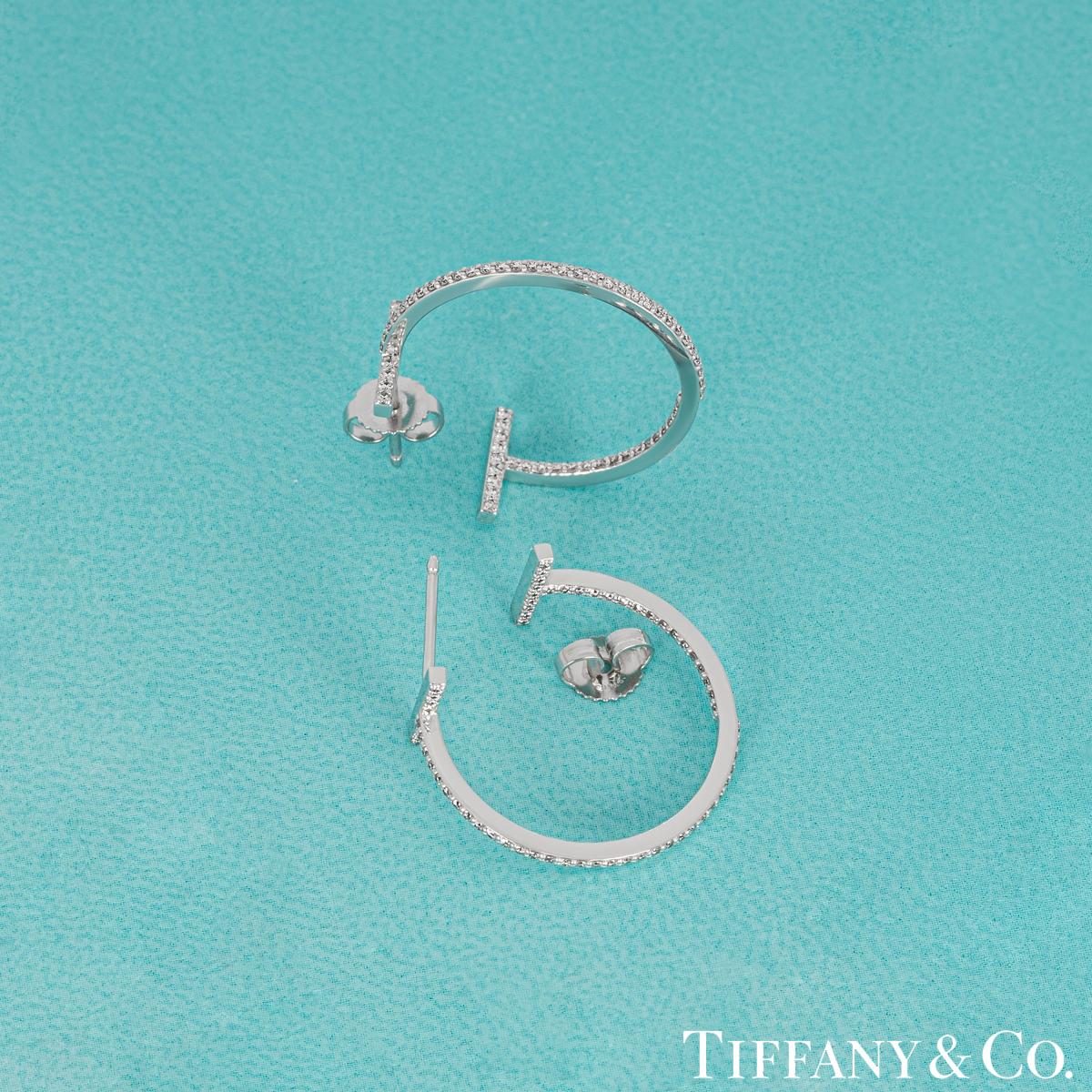 Tiffany & Co. White Gold Diamond Tiffany T Hoop Earrings 3