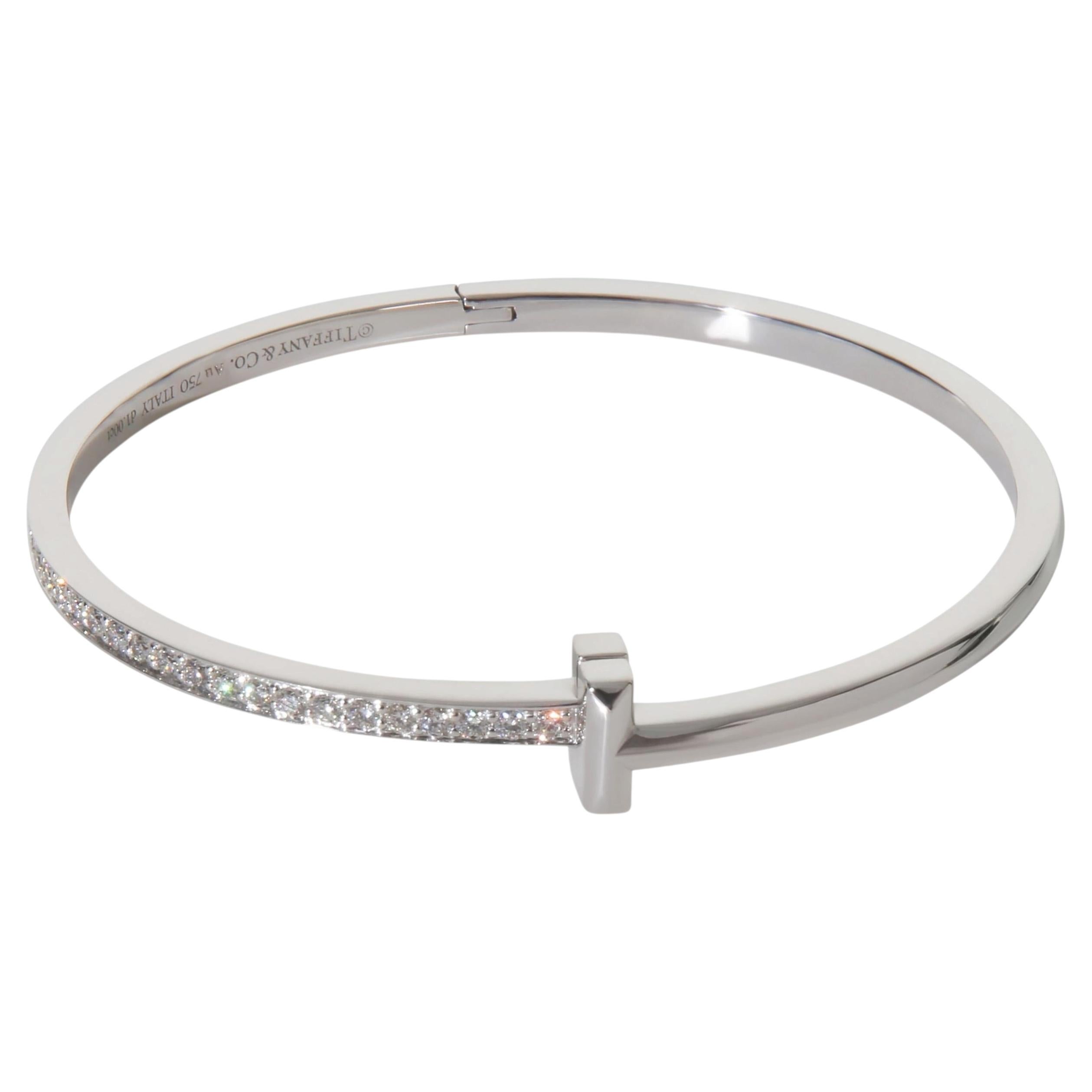 Tiffany & Co. White Gold Diamond Tiffany T T1 Narrow Hinged Bracelet For Sale