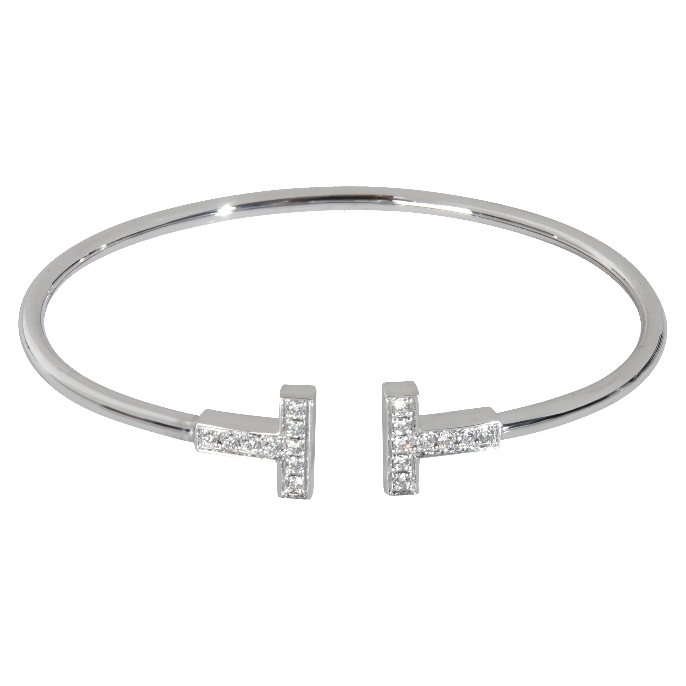 Tiffany & Co. Bracciale a filo con diamanti Tiffany T in oro bianco