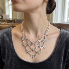 Tiffany & Co. White Gold Pearl Diamond Dragonfly Statement Bib Necklace 16.5"