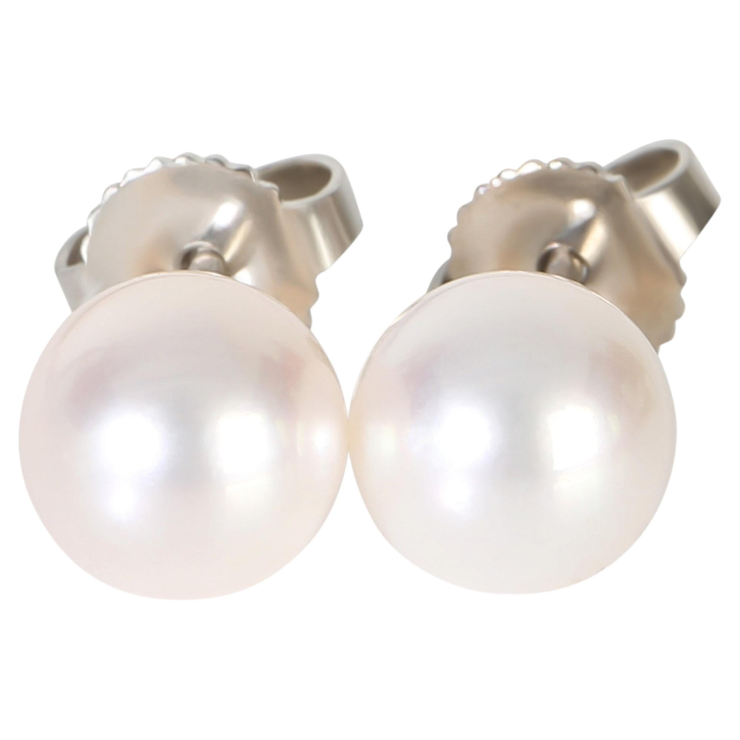 Tiffany & Co. White Gold Pearl Signature Earrings For Sale