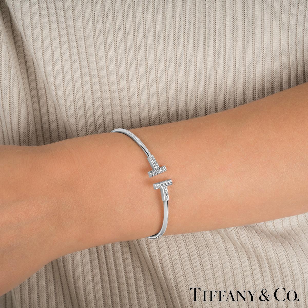 Round Cut Tiffany & Co. White Gold Tiffany T Diamond Wire Bracelet