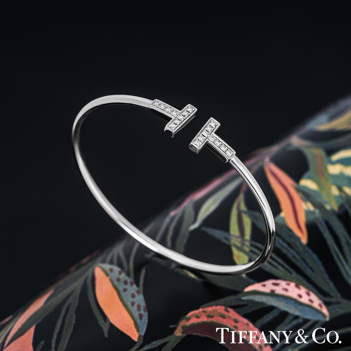 Tiffany & Co. White Gold Tiffany T Diamond Wire Bracelet In Excellent Condition In London, GB