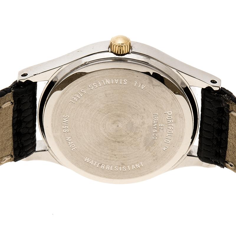 Tiffany & Co. White Gold Tone Stainless Steel Portfolio Women's Wristwatch 24 mm im Zustand „Gut“ in Dubai, Al Qouz 2