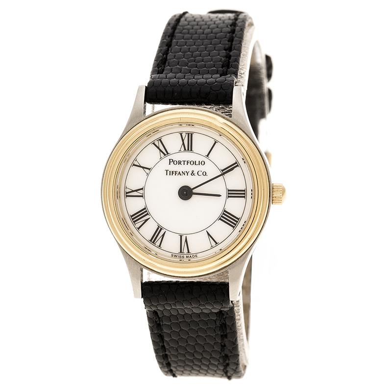 Tiffany & Co. White Gold Tone Stainless Steel Portfolio Women's Wristwatch 24 mm
