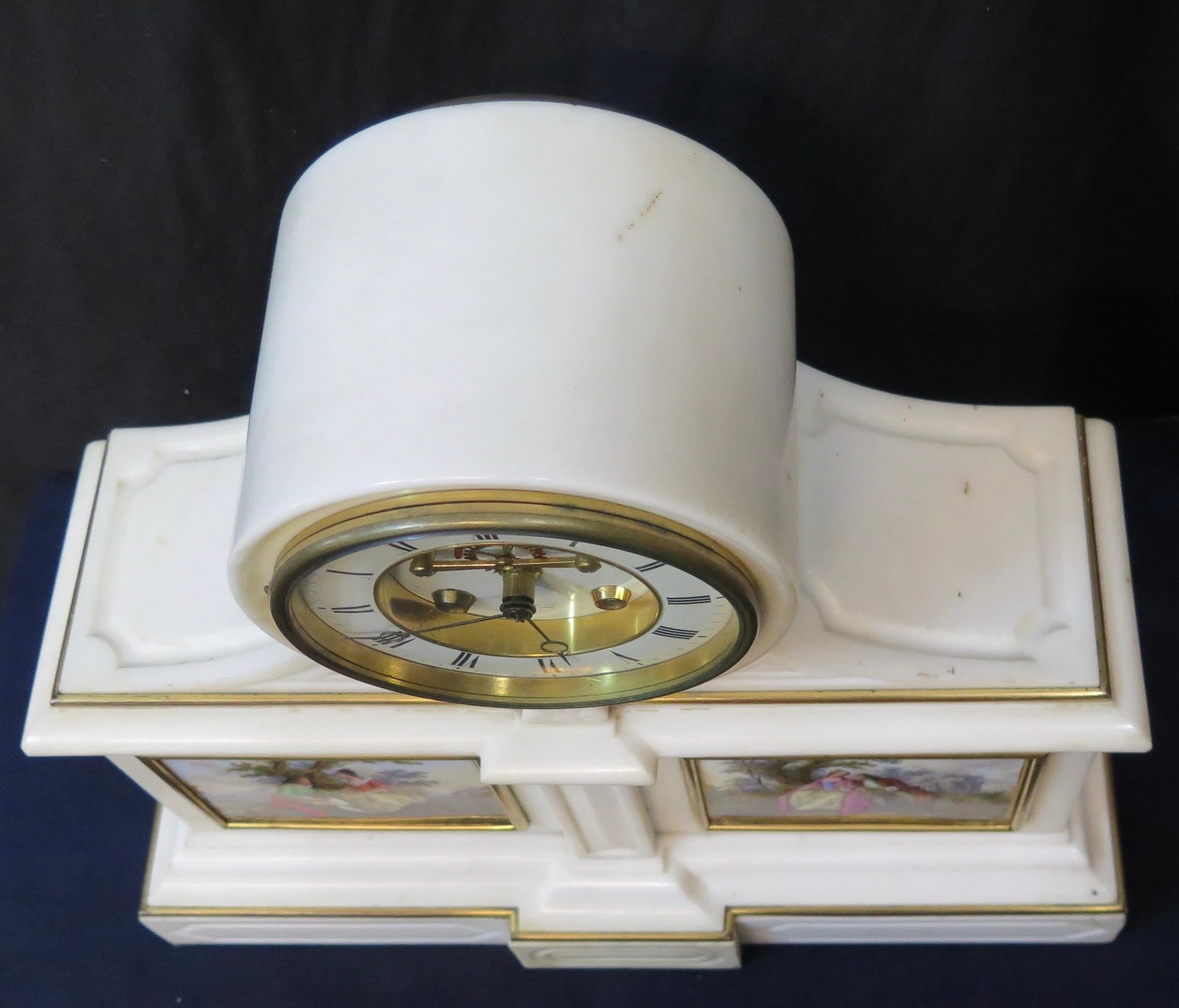 Carved Tiffany & Co. White Marble Mantle Clock For Sale