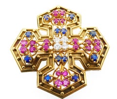 Tiffany & Co. White Pink Blue Sapphire Maltese Cross Brooch or Pendant