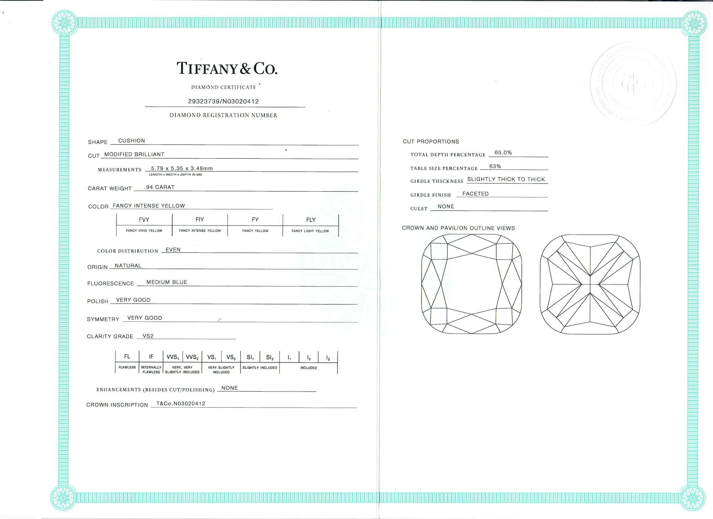 Tiffany & Co. White Yellow Square Diamond Ring 0.94 Carat, VS2 For Sale 7