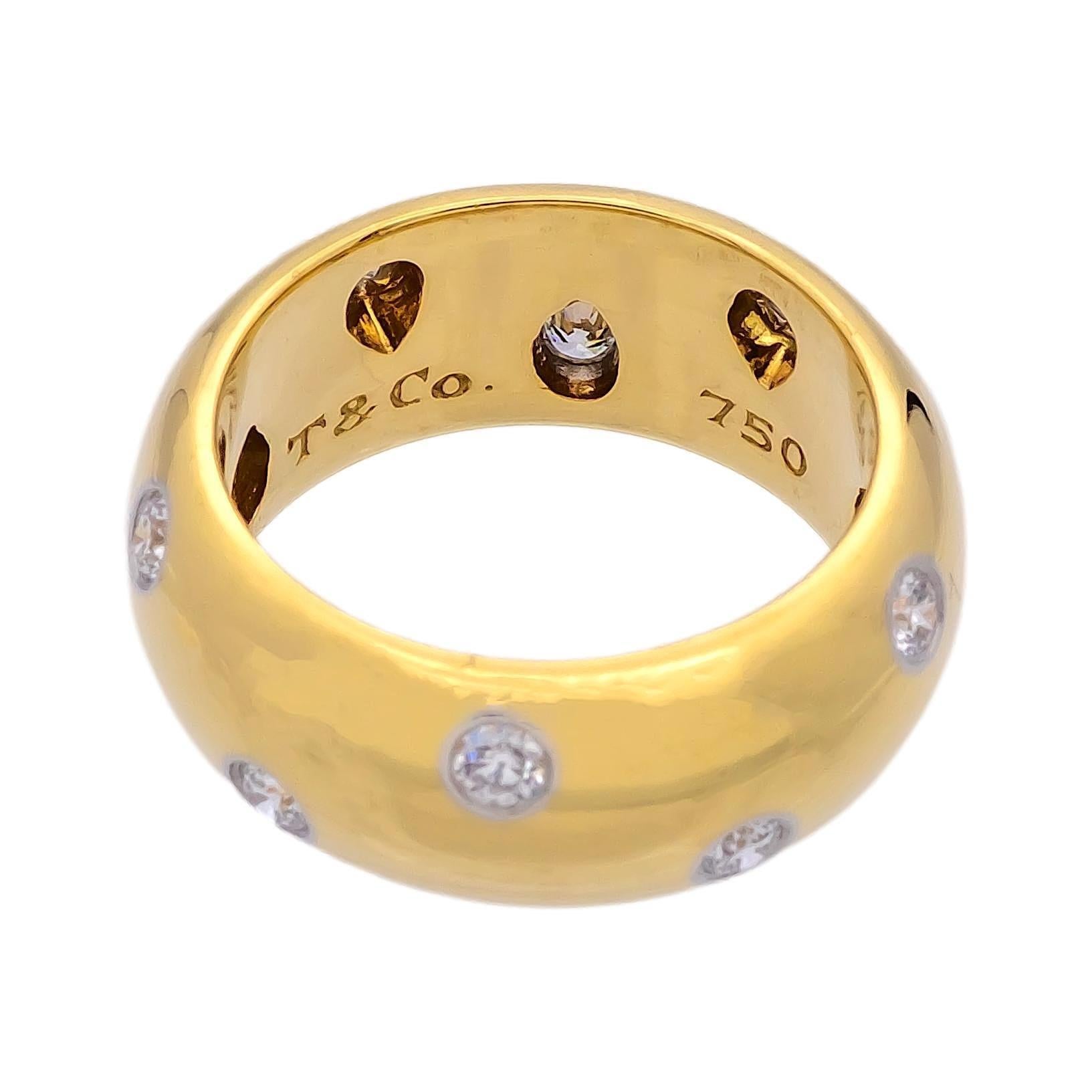 Contemporary Tiffany & Co. Wide Etoile 18K Yellow Gold Diamond and Platinum Band Size 5.5 8mm
