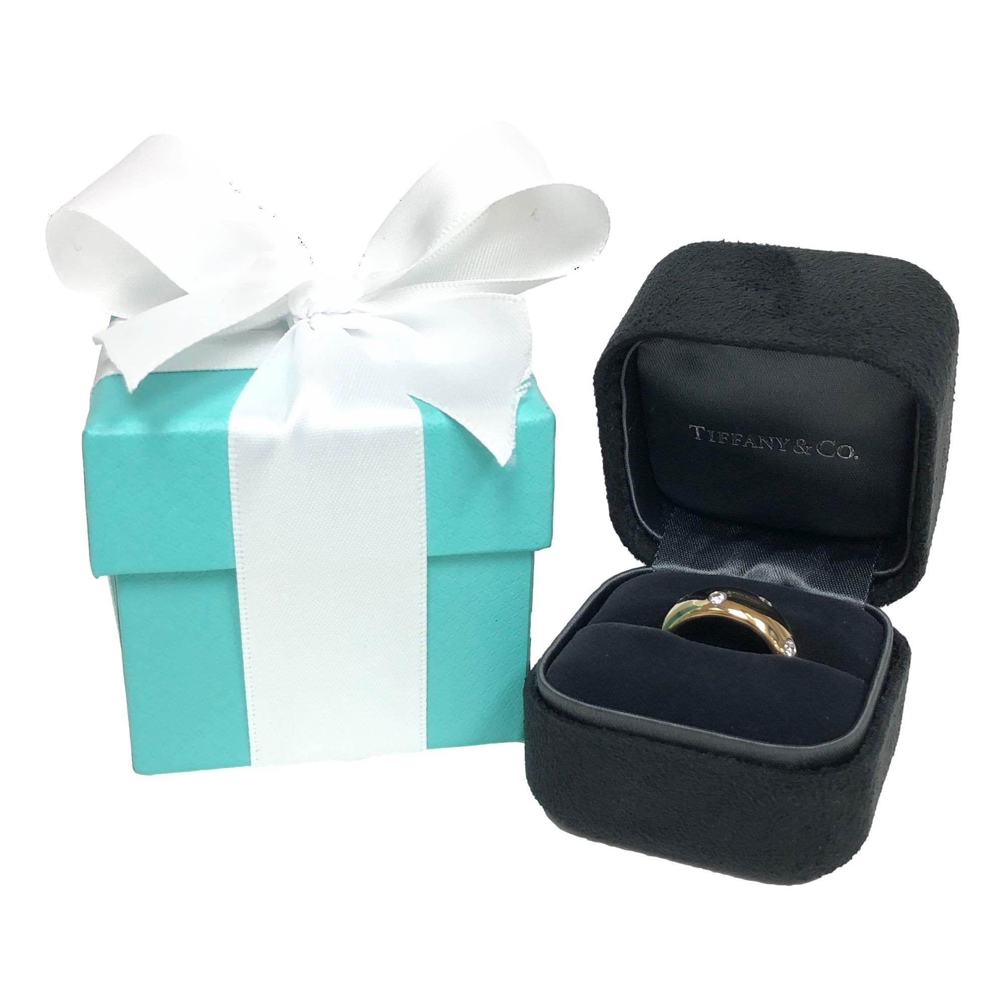 Women's or Men's Tiffany & Co. Wide Etoile 18K Yellow Gold Diamond and Platinum Band Size 5.5 8mm