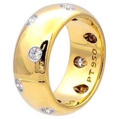 Tiffany & Co. Wide Etoile 18K Yellow Gold Diamond and Platinum Band Size 5.5 8mm
