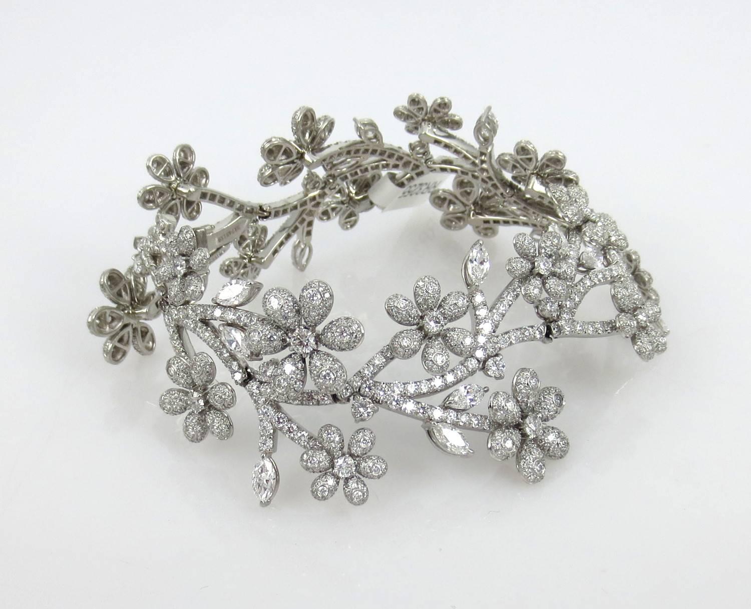 Contemporary Tiffany & Co. Wide Platinum Floral Estate Bracelet