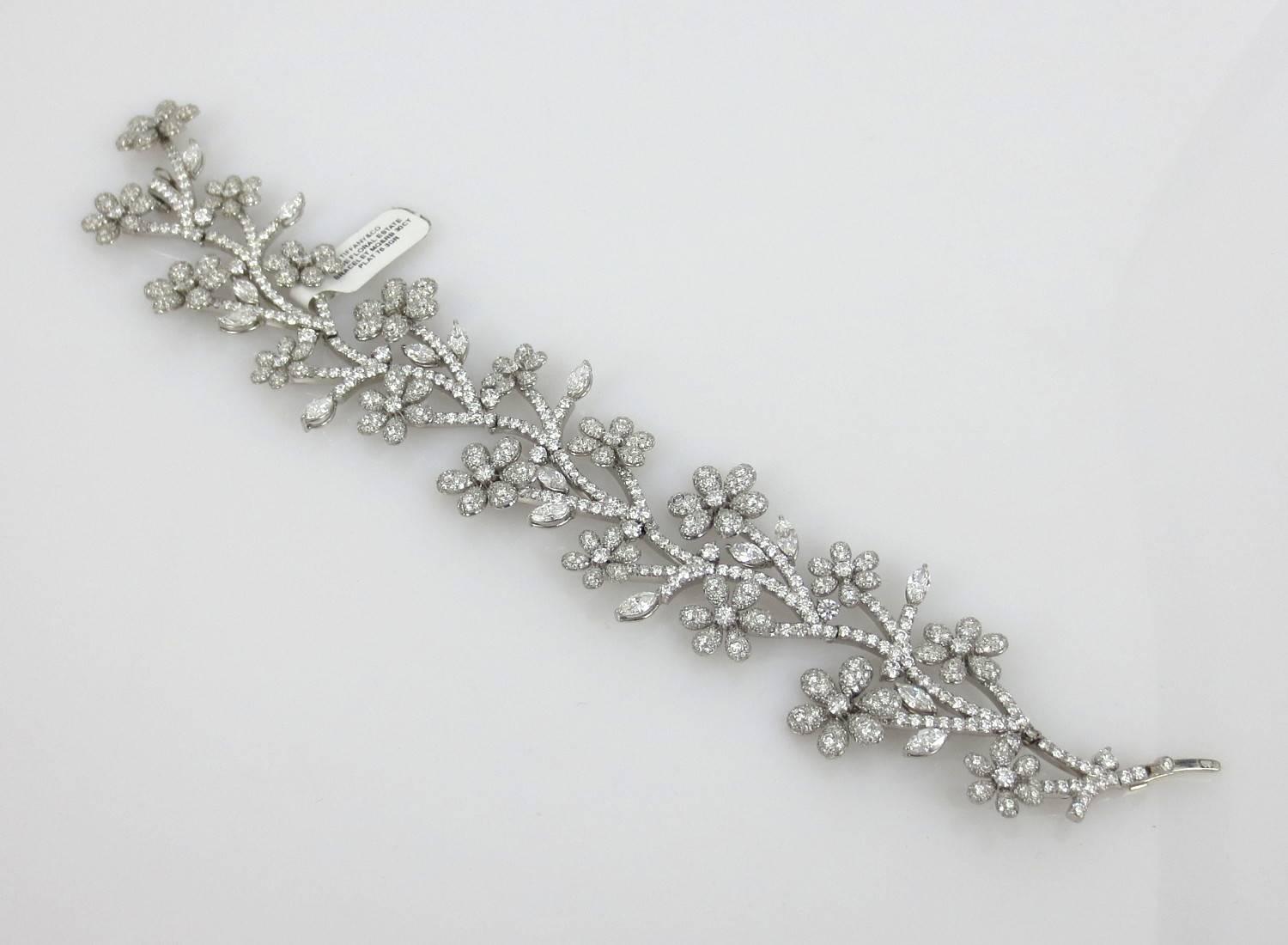 Tiffany & Co. Wide Platinum Floral Estate Bracelet In Excellent Condition In New York, NY