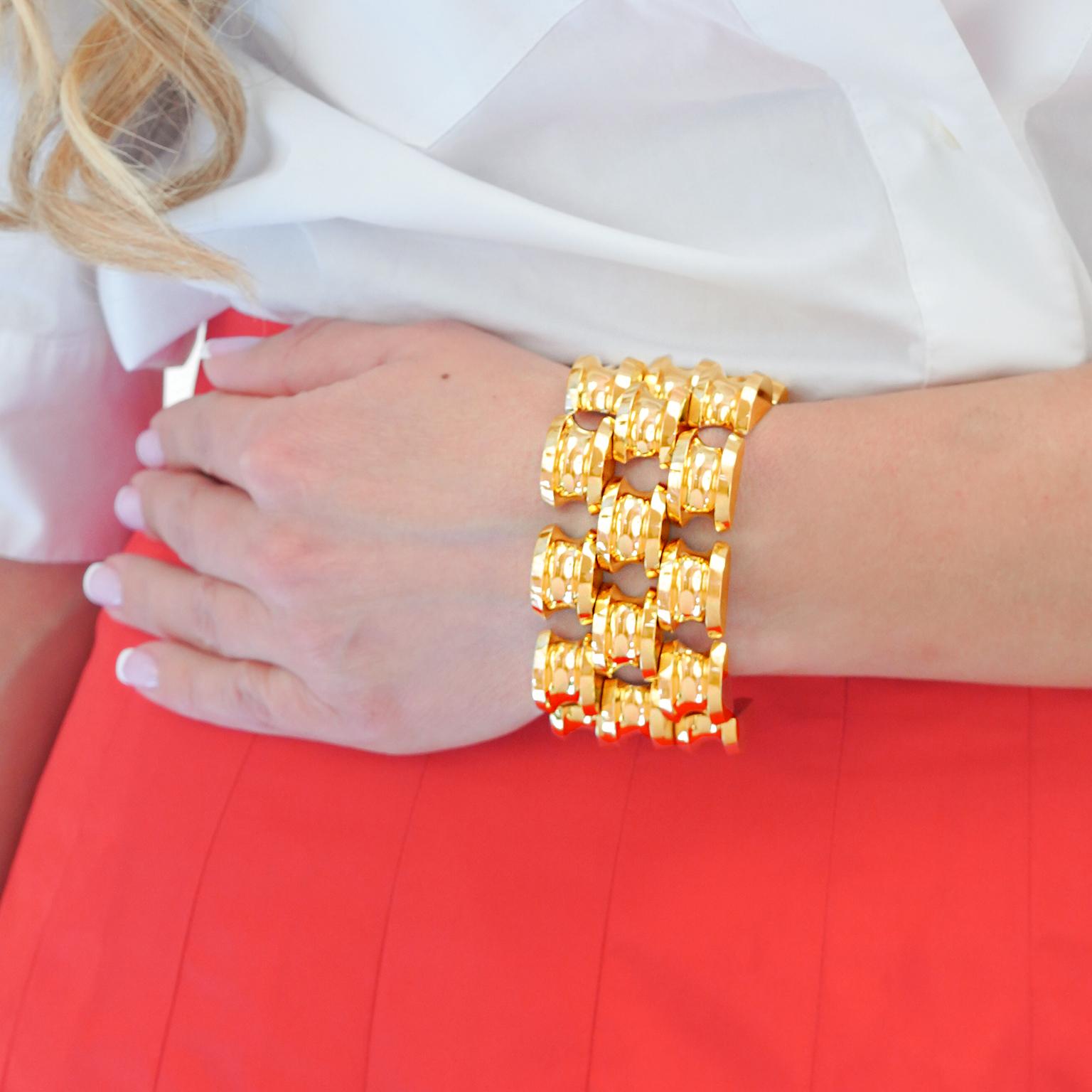 Tiffany & Co. Wide Retro-Fifties Gold Bracelet In Excellent Condition For Sale In Litchfield, CT