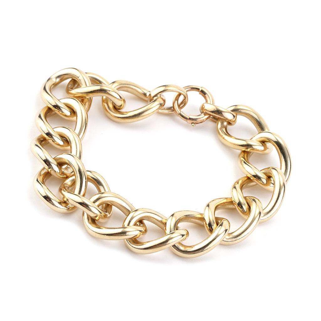 The bracelet is 13mm wide, 7.25 inches in length, made of 14K yellow gold, and weighs 43.1 DWT (approx. 67.03 grams).