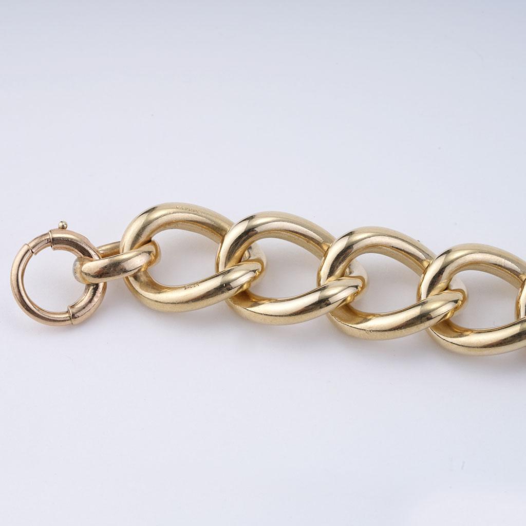 Contemporain Tiffany & Co. Bracelet large à maillons rolo en or jaune 14 carats en vente