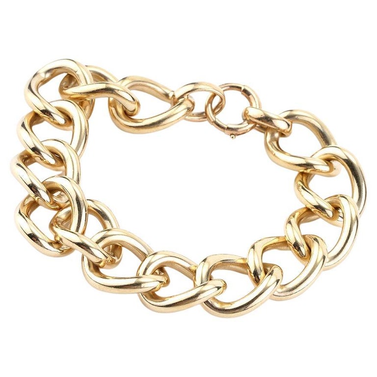 Tiffany & Co Wide Rolo Link Bracelet in 14K Yellow Gold For Sale