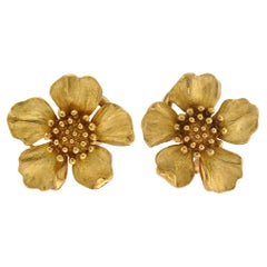 TIFFANY 
CO Wild Rose Dogwood Flower 18k Yellow Gold Earrings