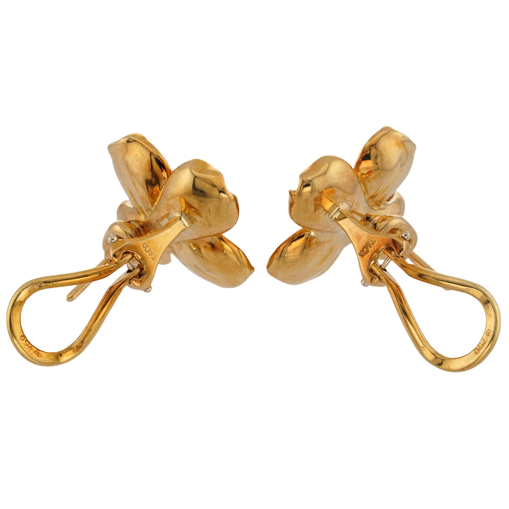 TIFFANY & CO Wildrose Hartriegel Blume Gelbgold Diamant Ohrringe im Angebot 1