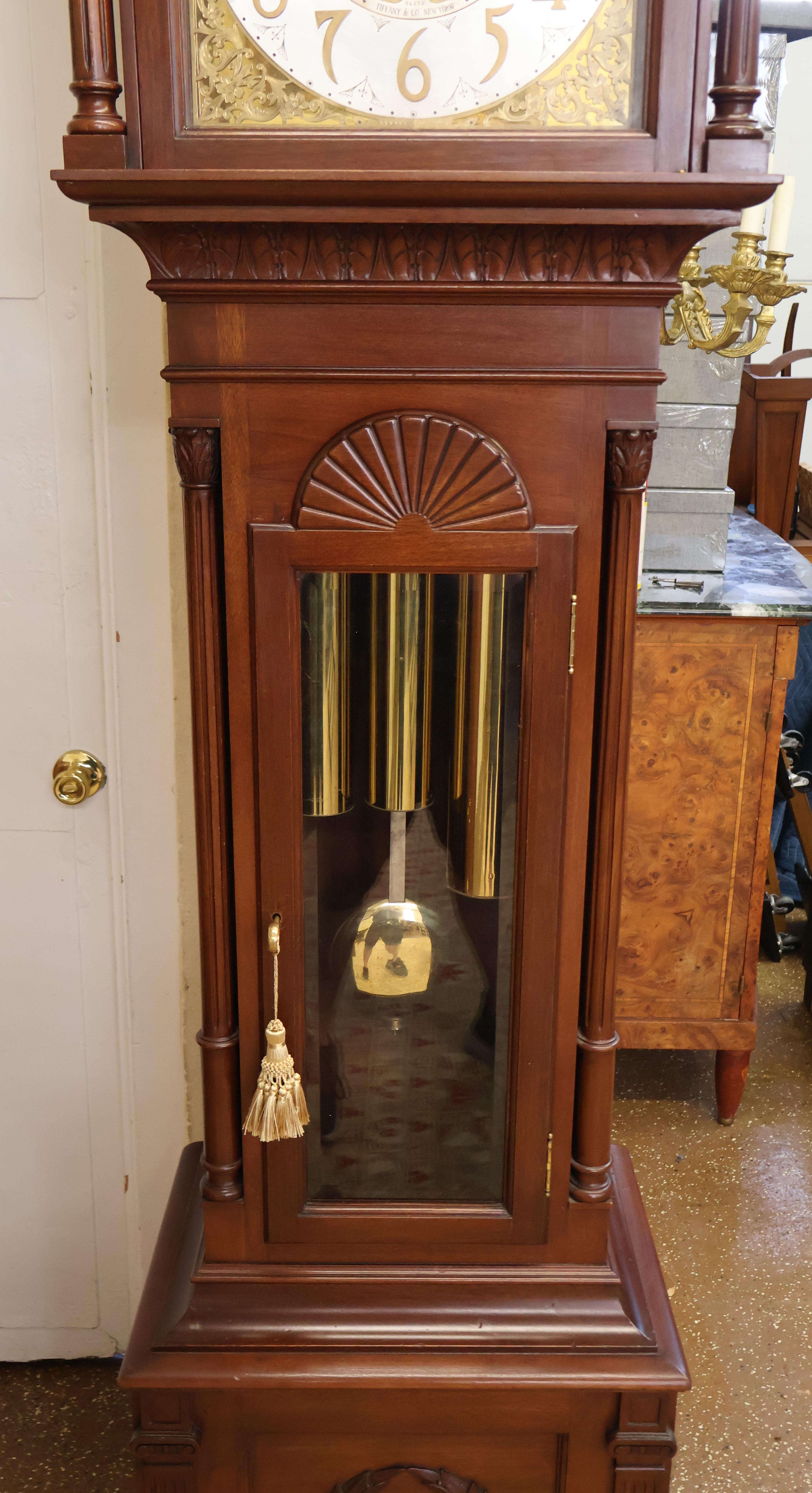 Early 20th Century Tiffany & Co Winterhalder Hofmeier 9 Gong Musical Mahogany Grandfather Clock
