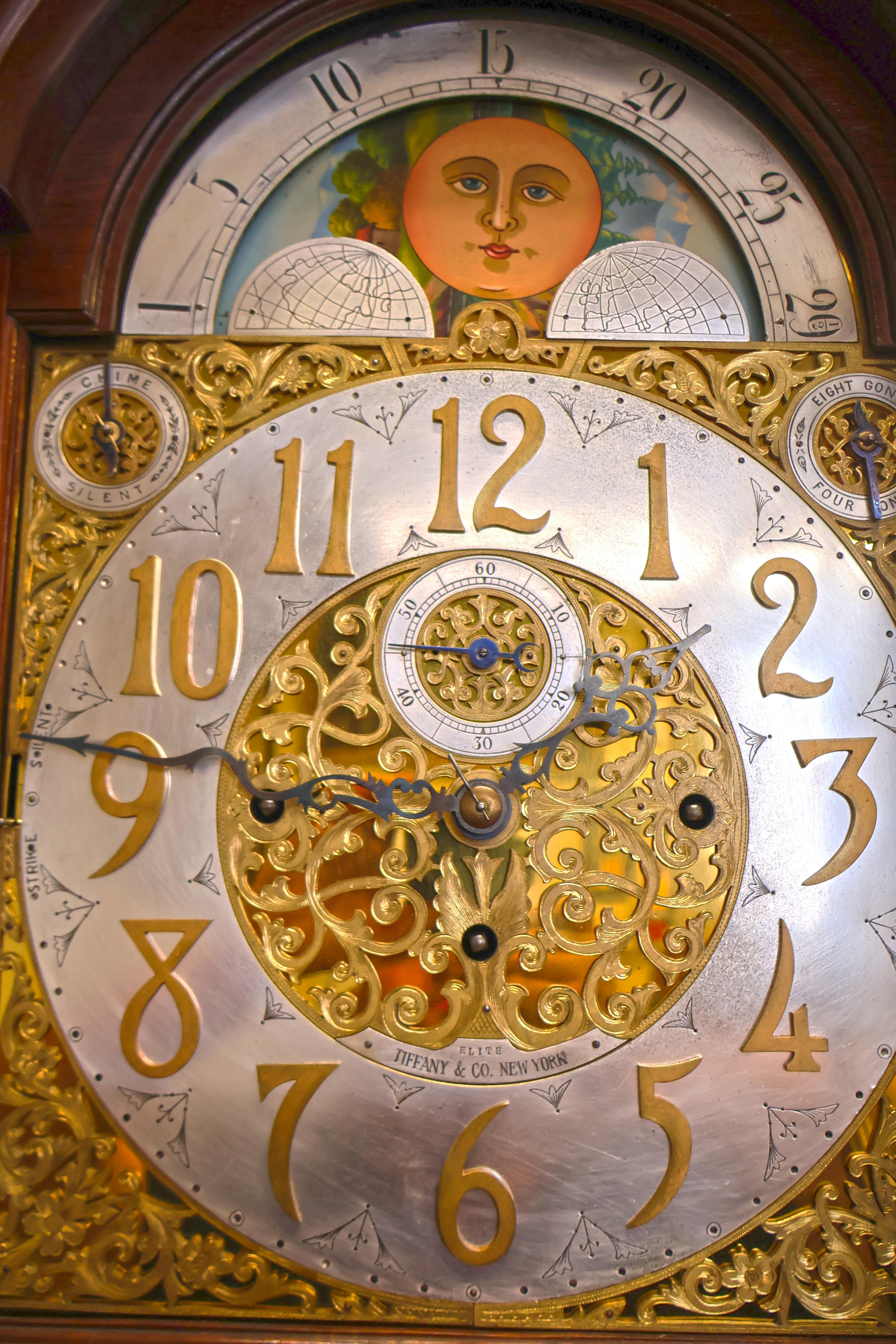 Tiffany & Co Winterhalder Hofmeier 9 Gong Musical Mahogany Grandfather Clock 1