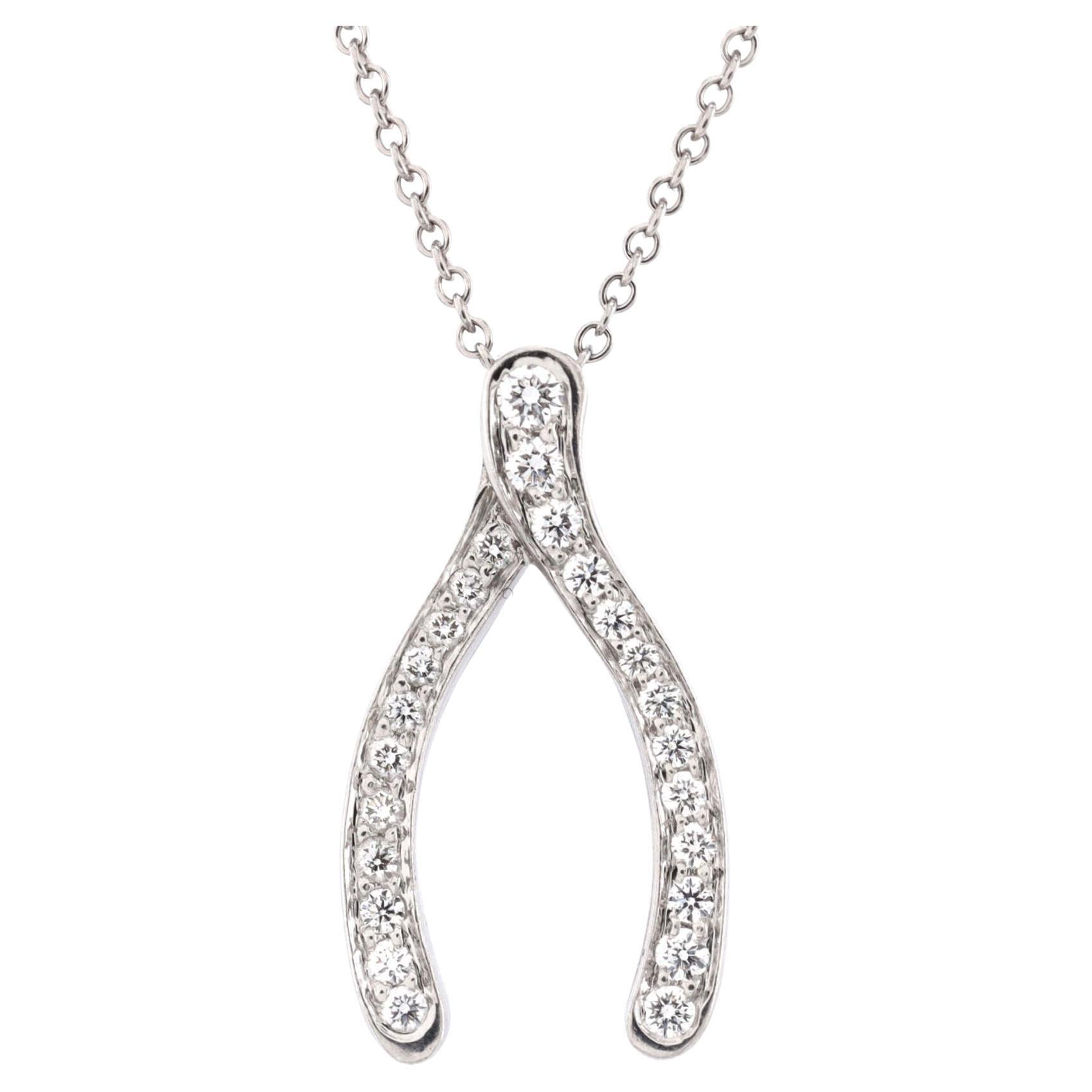 Tiffany & Co. Wishbone Pendant Necklace Platinum and Diamonds