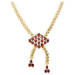 Vintage Tiffany & Co. Wordley Allsopp & Bliss Garnet 14 Karat Gold Wheat Link Necklace