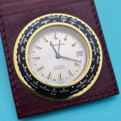 Tiffany & Co. World Time Travel Alarm Clock Swiss Made with Leather Case