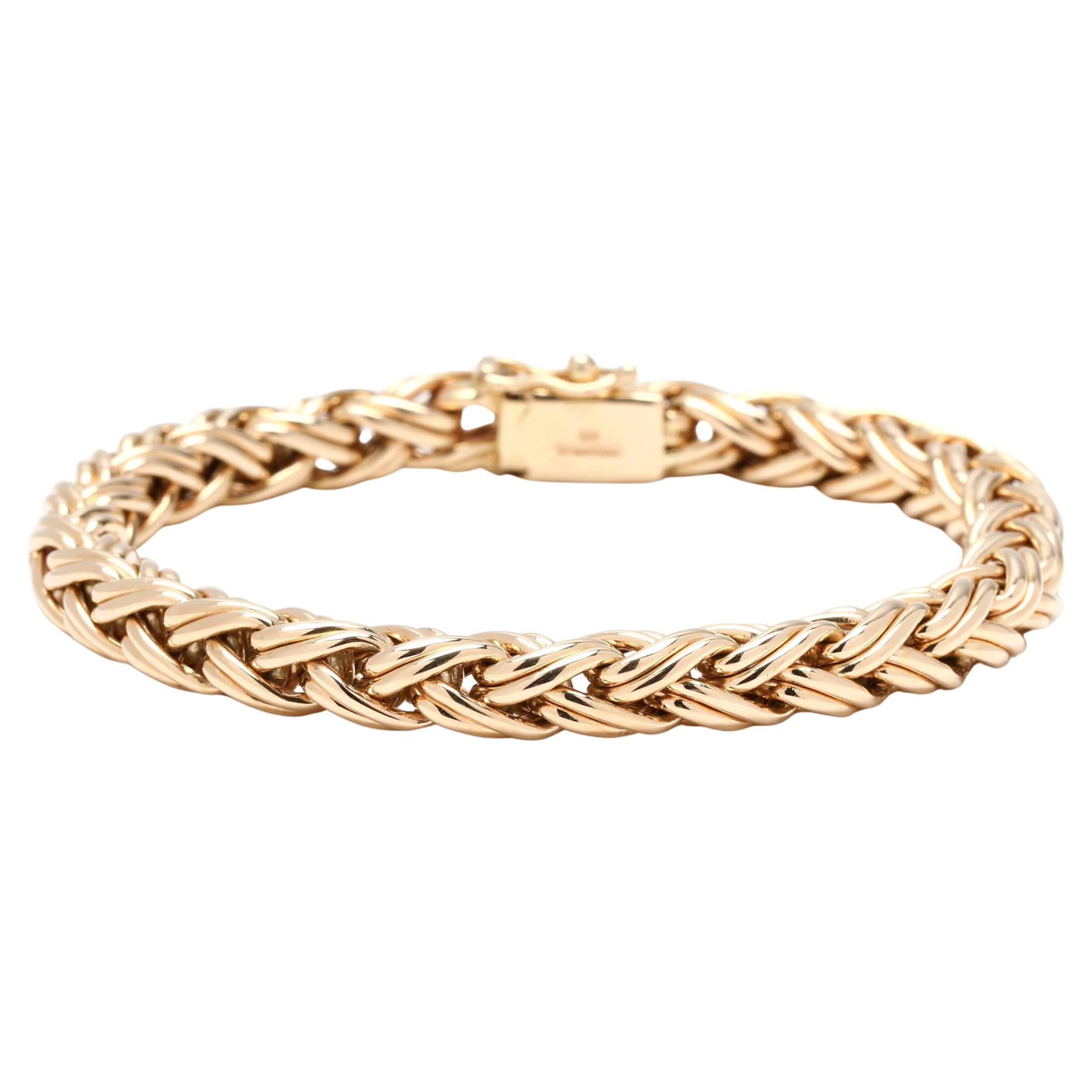 Pulsera tejida Tiffany 
Co, oro amarillo de 14 quilates, 7,38 pulgadas