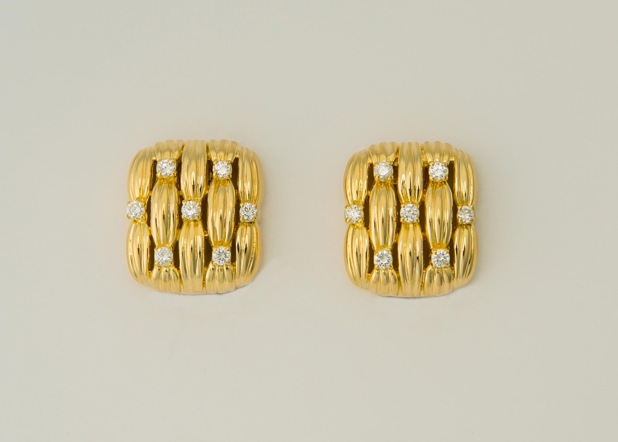 Tiffany and Co. Woven Gold and Diamond Earrings For Sale at 1stDibs