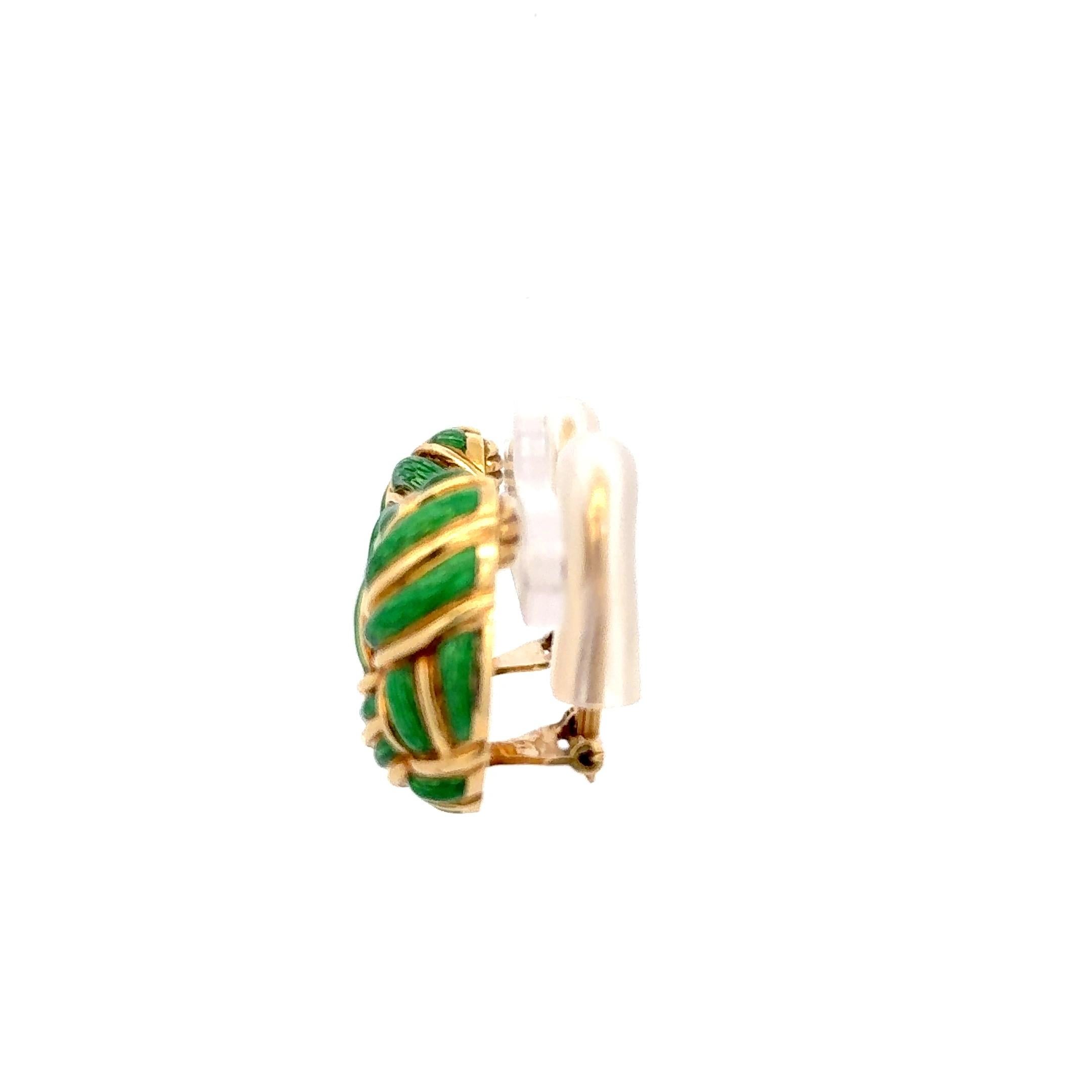 Tiffany & Co. Woven Green Enamel Earrings in 18K Yellow Gold In Excellent Condition For Sale In Dallas, TX