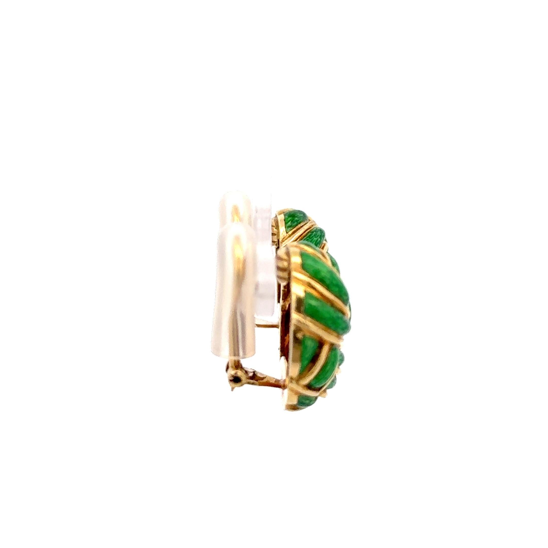 Tiffany & Co. Woven Green Enamel Earrings in 18K Yellow Gold For Sale 1