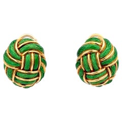 Tiffany & Co. Pendientes Tejidos de Esmalte Verde en Oro Amarillo de 18 K