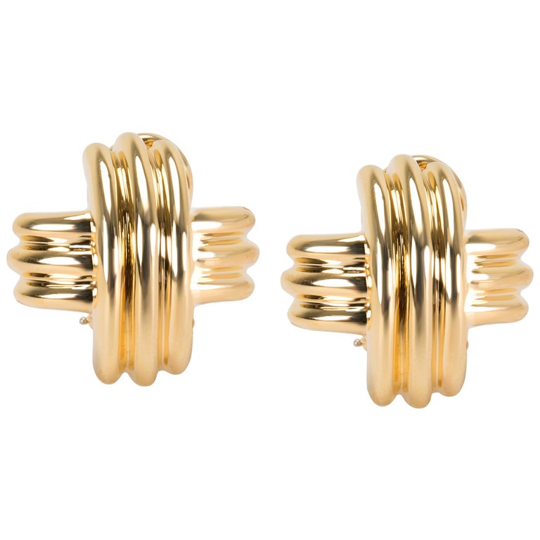 Tiffany and Co. X Earrings in 18 Karat Yellow Gold For Sale at 1stDibs