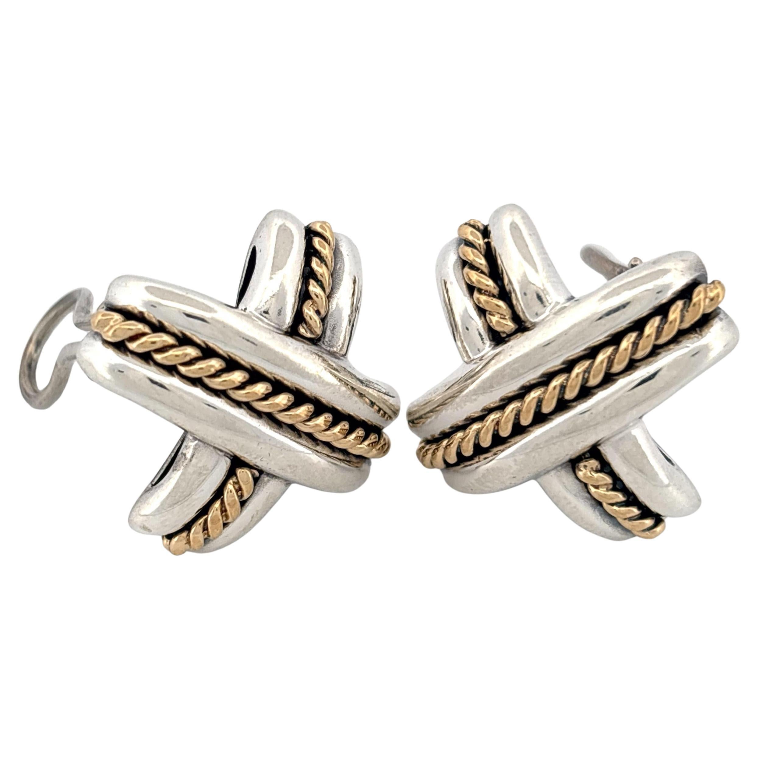 Tiffany 
Co. X Earrings Sterling Silver 18k Yellow Gold Clip On 1990 For Sale