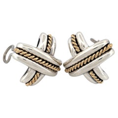 Tiffany
Co. X Earrings Sterling Silver 18k Yellow Gold Clip On 1990