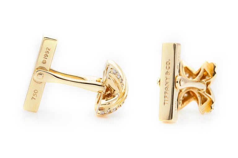 Round Cut Tiffany & Co. X Gold and Diamond Cufflinks For Sale