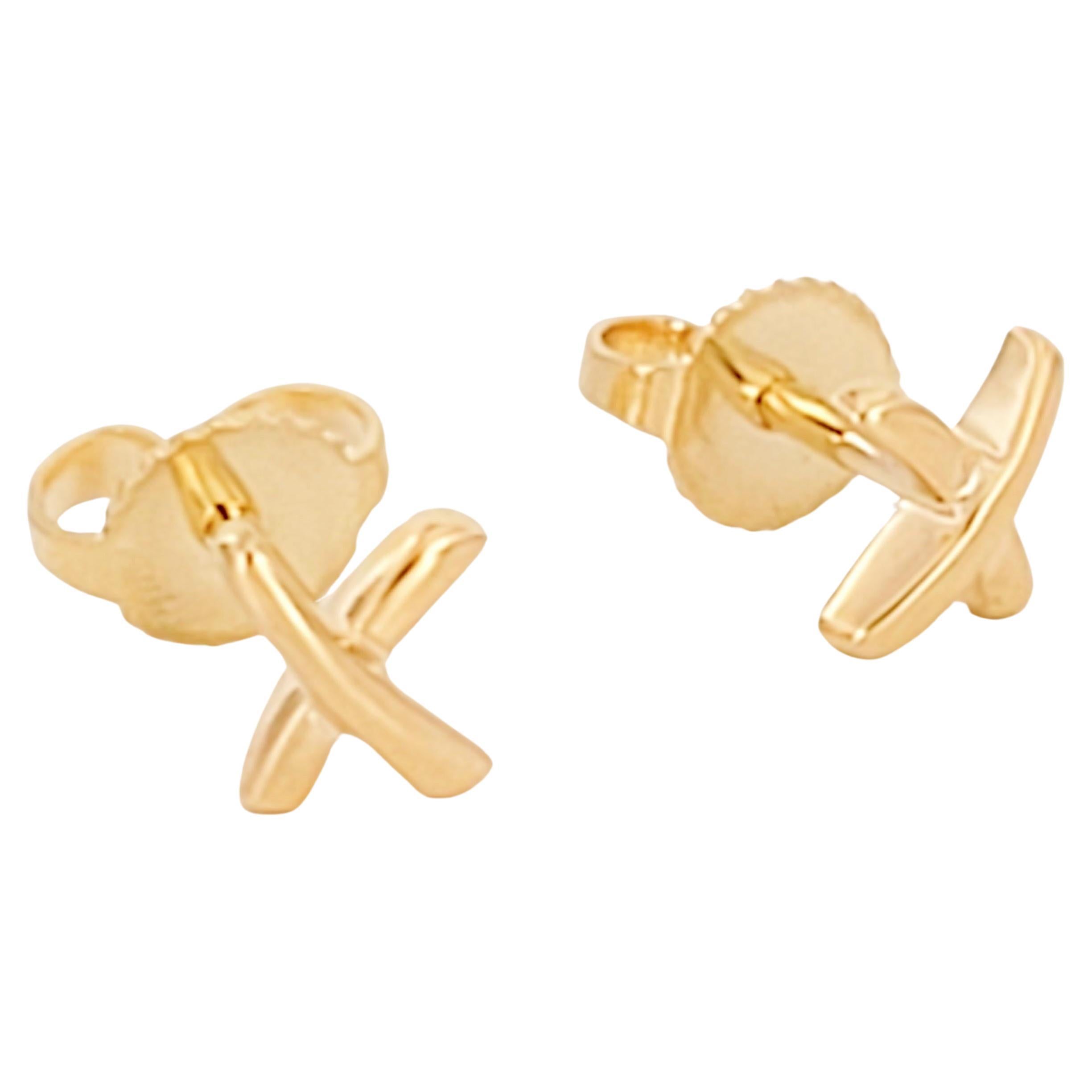 Tiffany& Co "X" Kiss  Earring in 18K Yellow Gold For Sale