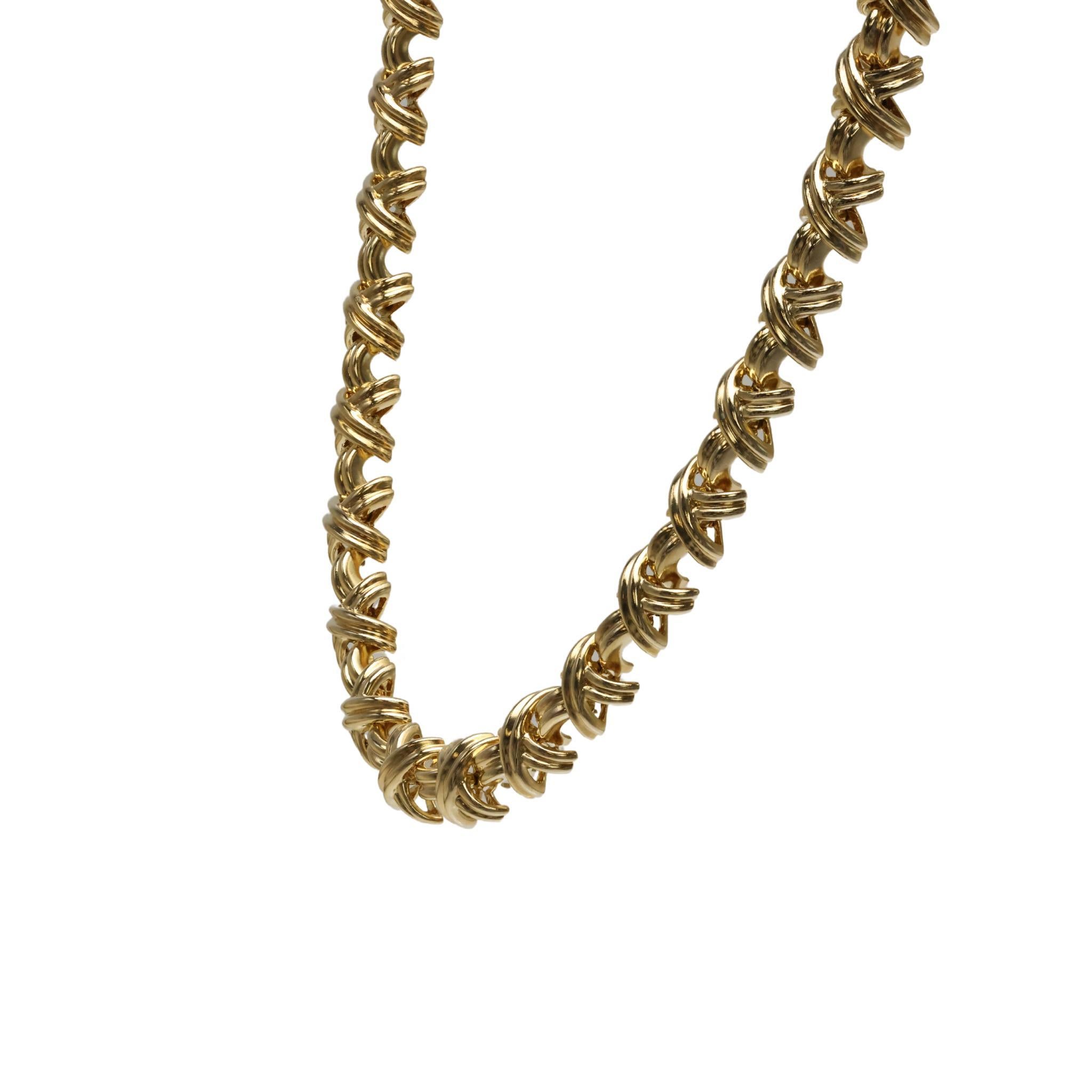 Tiffany and Co. X Link Necklace in 18k Yellow Gold For Sale at 1stDibs