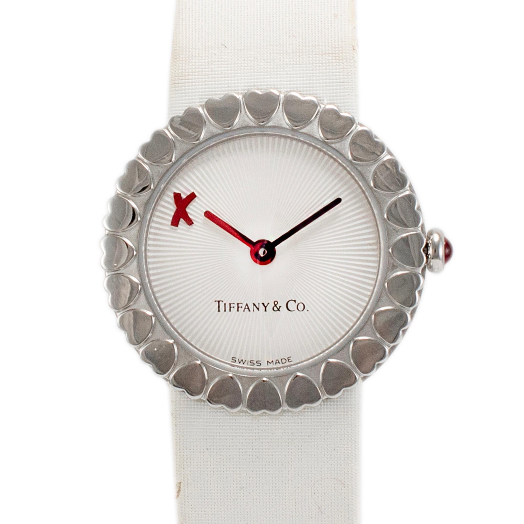 Brand: Tiffany & Co.

Gender: Ladies

Metal Type: Stainless Steel

Diameter: 28.00 mm

Weight: 23.03 Grams

One ladies stainless steel Swiss made Tiffany & Co. watch. The metal was tested and determined to be stainless steel. The 