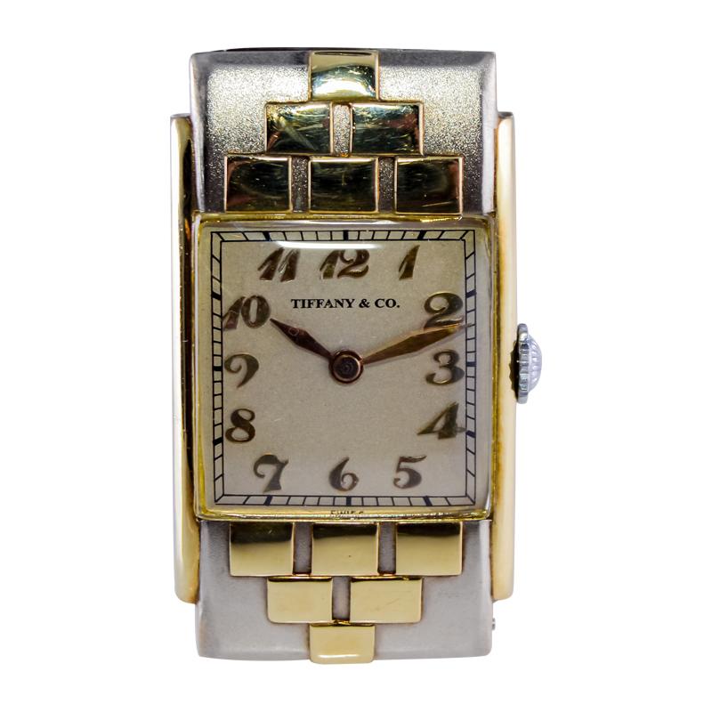 Tiffany & Co. Yellow and White Gold Art Deco Handmade Manual Watch For Sale 4