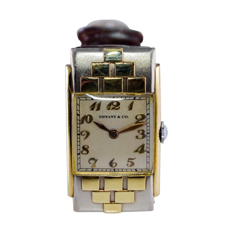 Tiffany & Co. Gelb- und Weißgold Art Deco Handgefertigte Uhr im Angebot 7